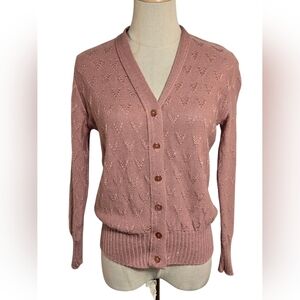Sears Vintage Heart Dusty Rose Cardigan Sweater